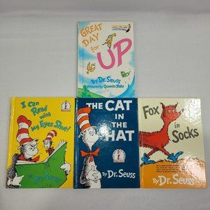Dr Seuss Vintage 4 Hardcover Book Set Cat In Hat Fox Socks Great Day Up Eyes